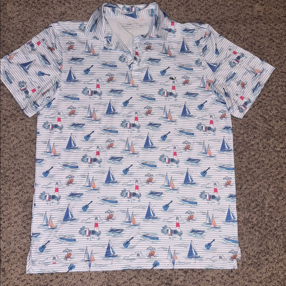 Vineyard Vines Men's performance on the go sankaty polo scenic print size L - Picture 2 of 6